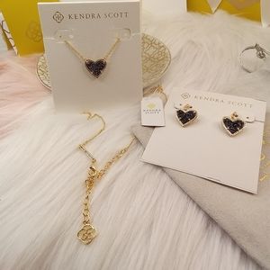 NWT&BOX Kendra Scott Ari Heart Set In Black Drusy & Gold